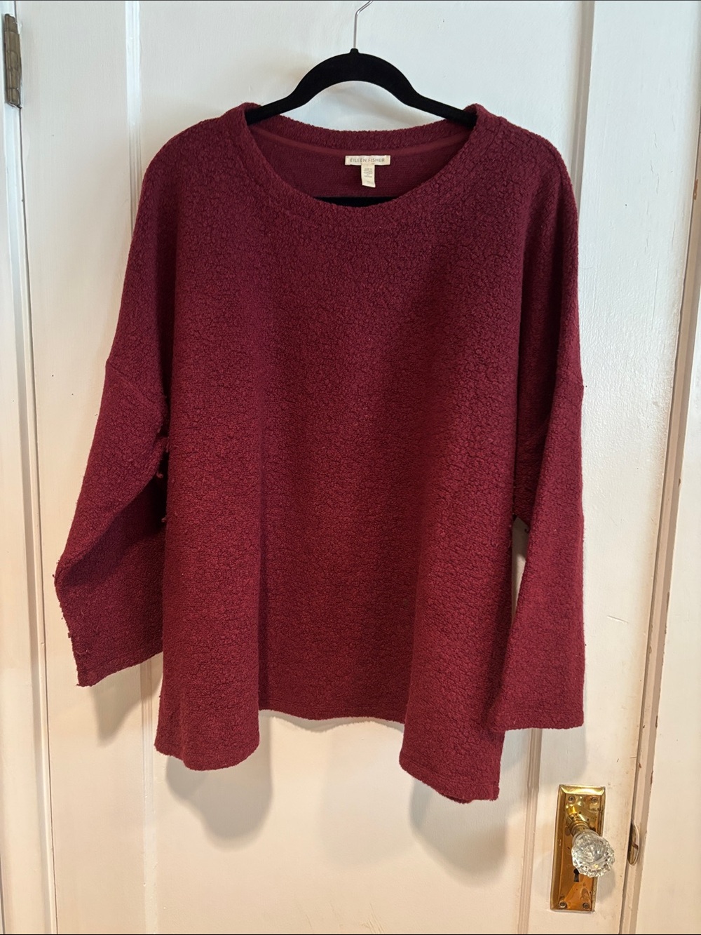 Eileen Fisher Maroon Bouclé Relaxed Pullover Wool and Nylon blend. Size 3X